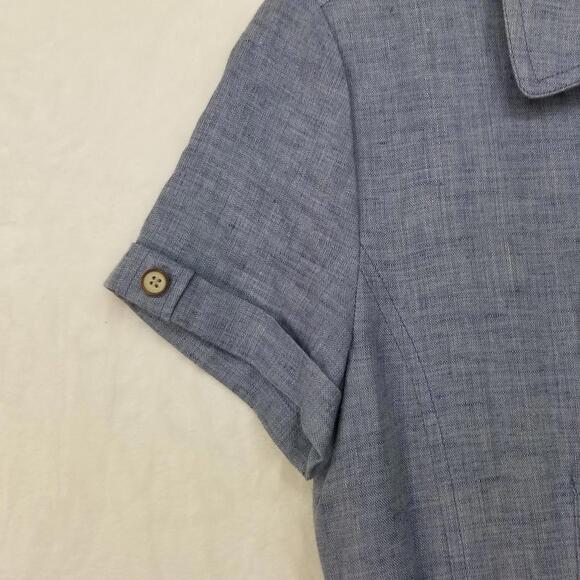 Osborne Linen Shirt Dress Womens US 10 Korean Size 55 Blue Short Sleeve Belted - Picture 4 of 14
